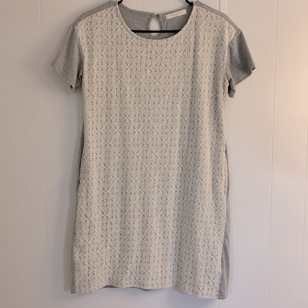 Gray and off white Lace short dress with pockets